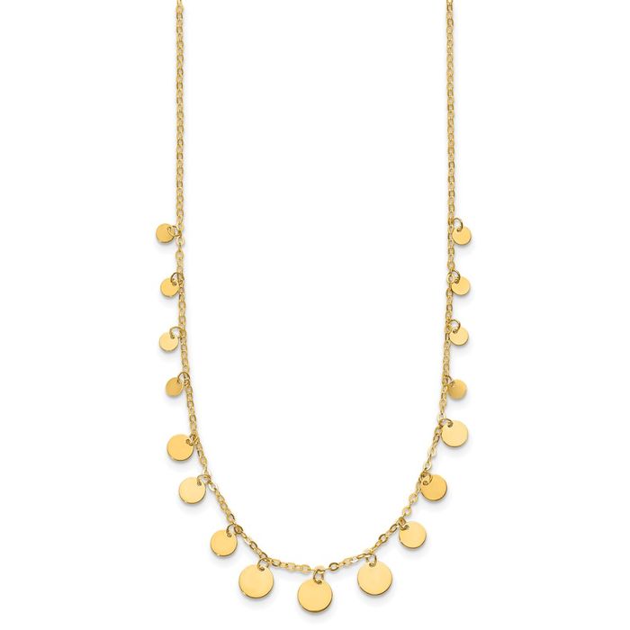 14K Solid Yellow Gold Circle Round Geometric Disc Station Necklace Chain