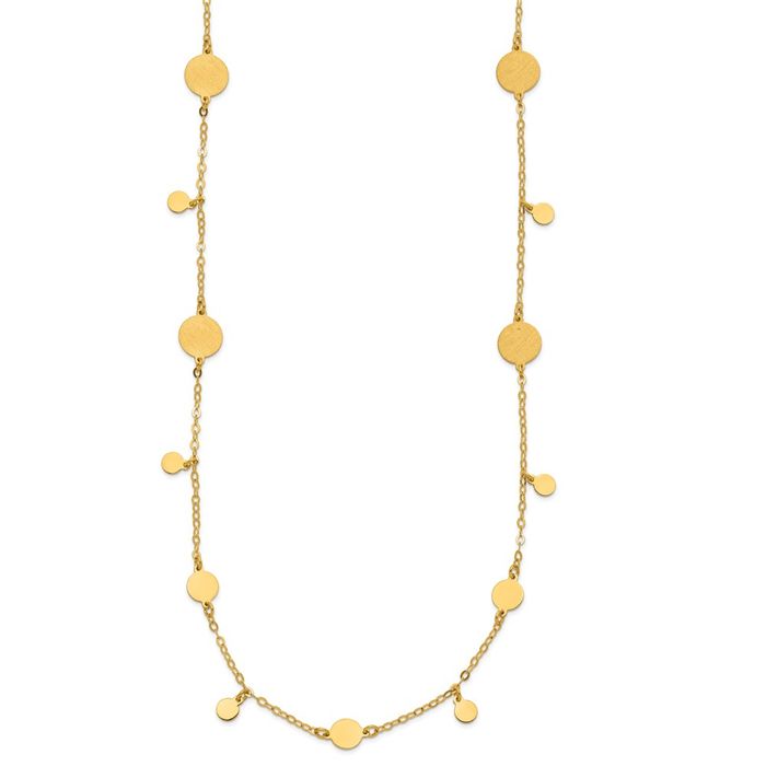 14K Solid Yellow Gold Circle Round Geometric Discs Necklace Chain