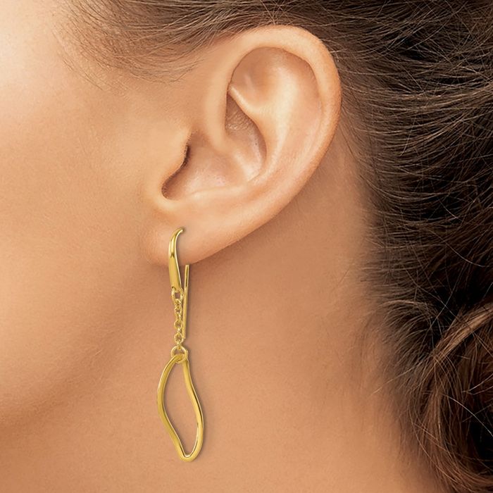 14K Solid Yellow Gold Contemporary Chain Link Shephard Hook Drop Dangle Earrings