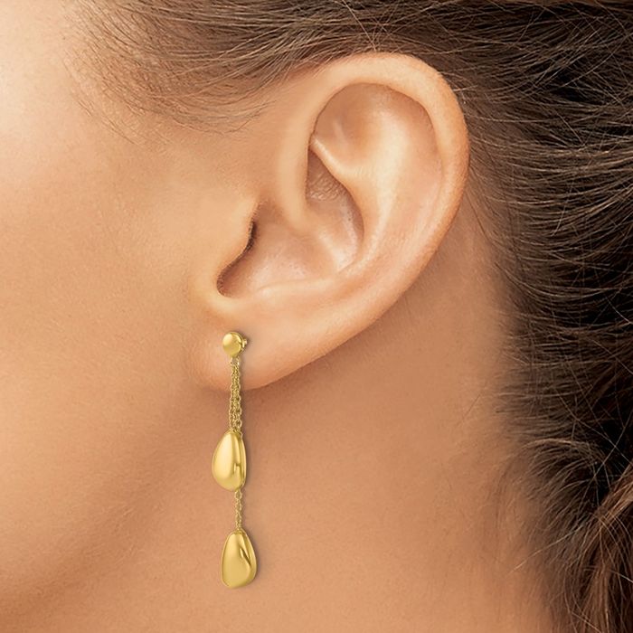 14K Solid Yellow Gold Contemporary Teardrop Post Drop Dangle Earrings