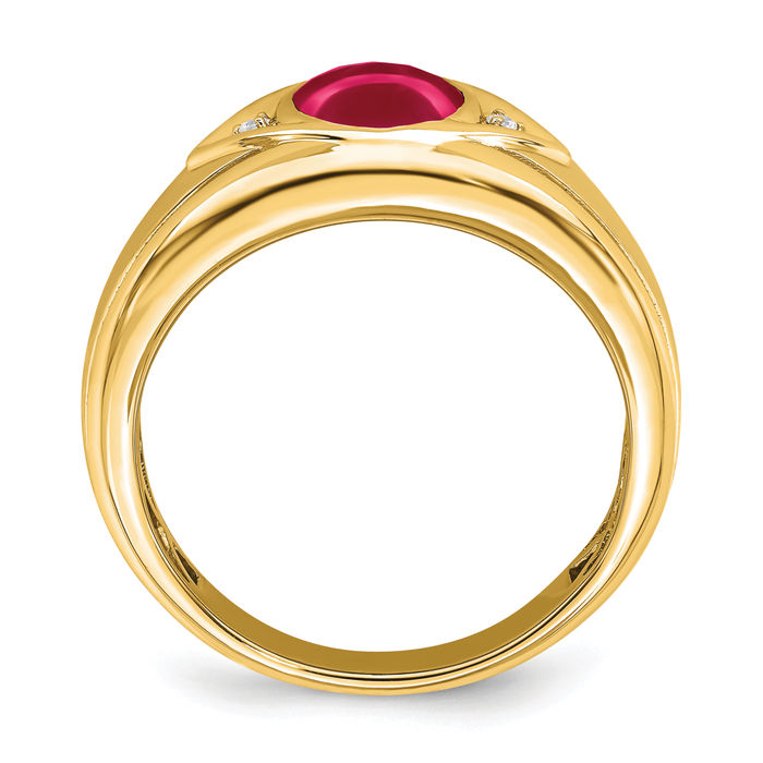 14K Solid Yellow Gold Lab Red Ruby Diamond Mens Ring