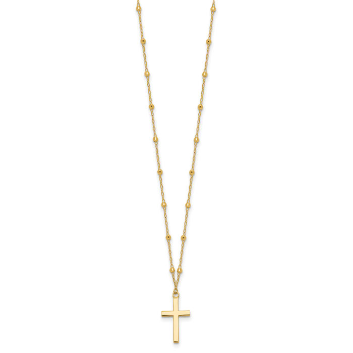 14K Solid Yellow Gold Holy Cross Necklace Chain