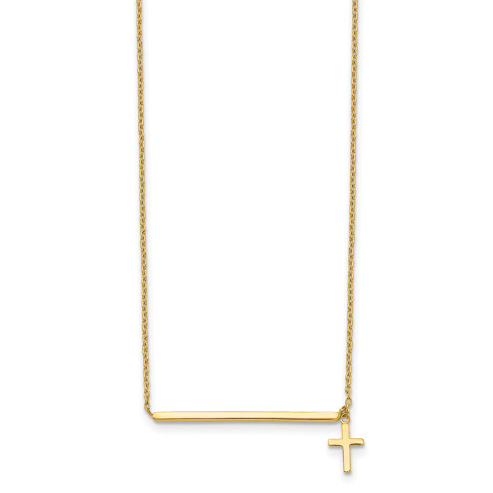 14K Solid Yellow Gold Holy Cross Necklace Chain