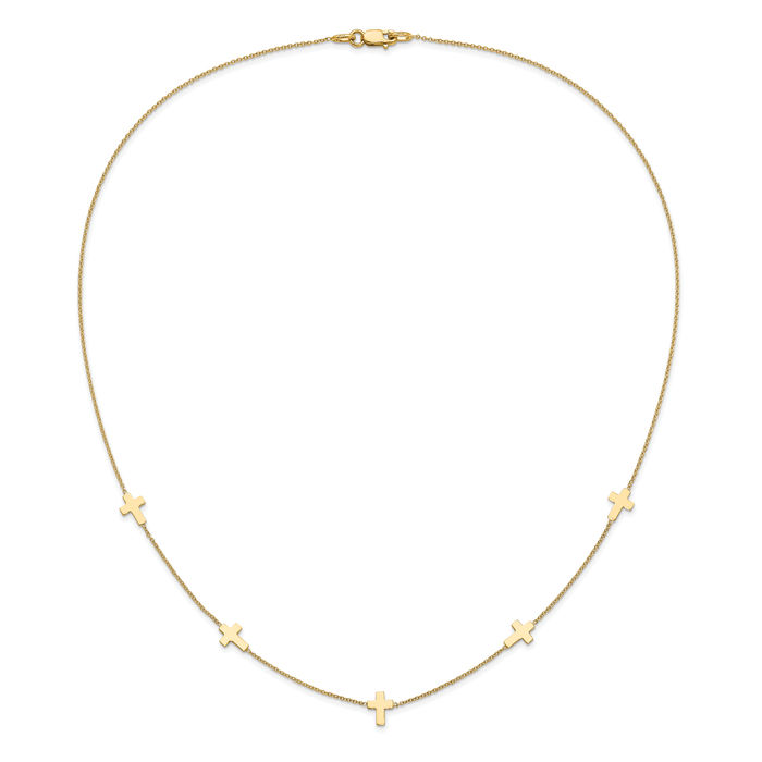 14K Solid Yellow Gold Holy Cross Chain Necklace