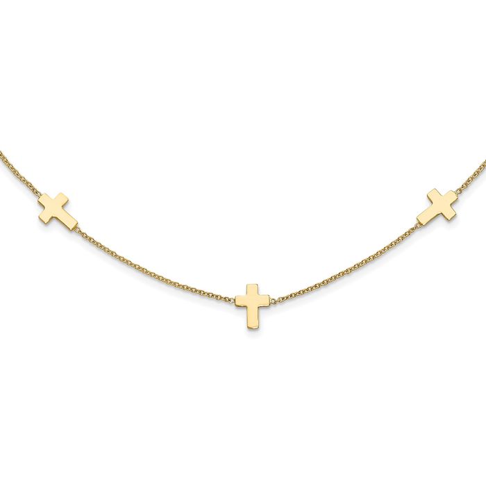 14K Solid Yellow Gold Holy Cross Chain Necklace