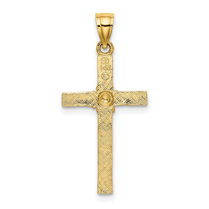 14K Solid Yellow Gold Latin Mexican Holy Cross Flower Necklace Religious Chain Pendant Jesus Christ Charm