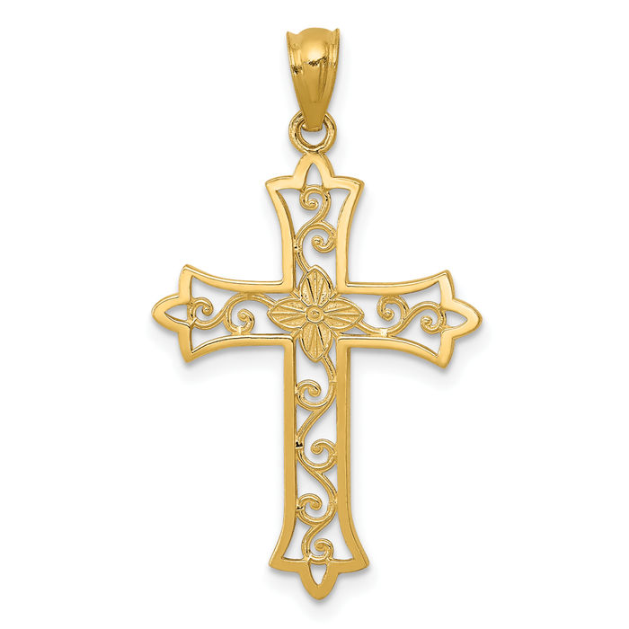 14K Solid Yellow Gold Holy Cross Necklace Religious Chain Pendant Jesus Christ Charm