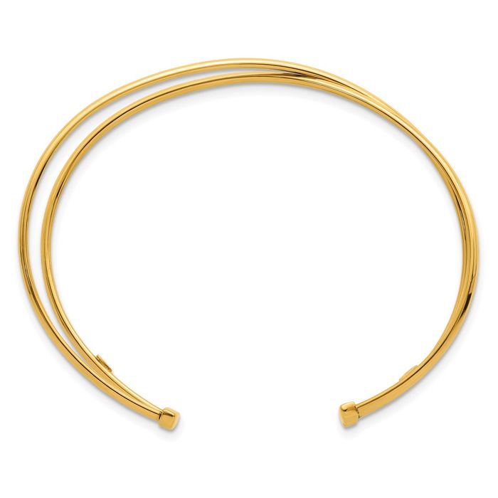 14K Solid Yellow Gold Crossed Flexible Cuff Bracelet