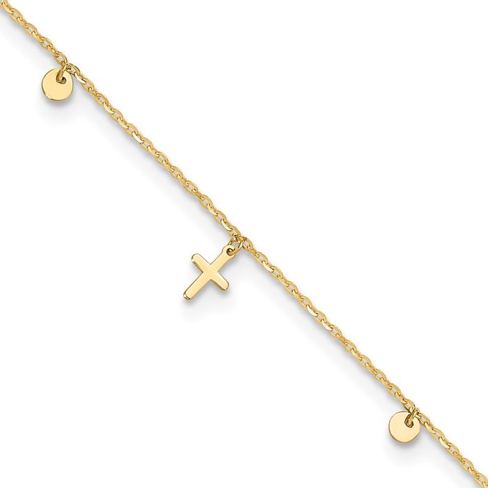 14K Solid Yellow Gold Crosses Anklet Religious Summer Beach Foot Ankle Bracelet