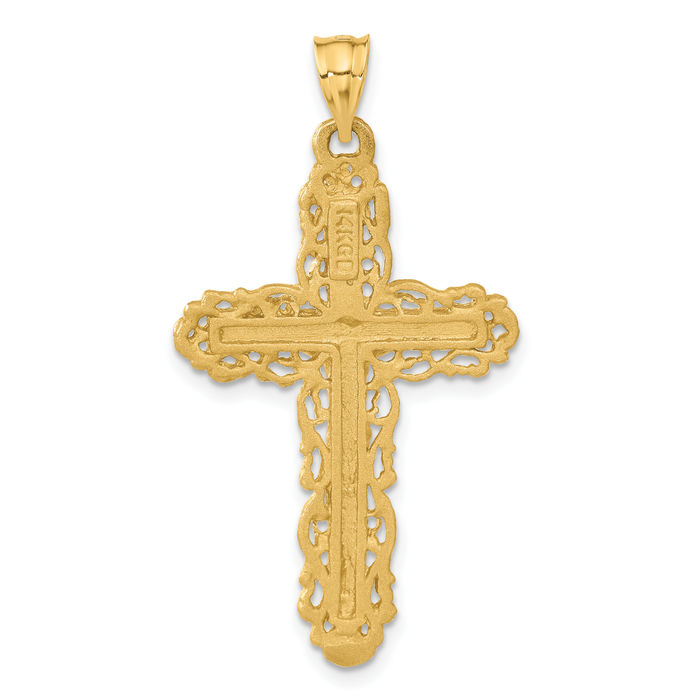 14K Solid Yellow Gold Lord Jesus Christ Crucifix Holy Cross Necklace Religious Chain Pendant Charm