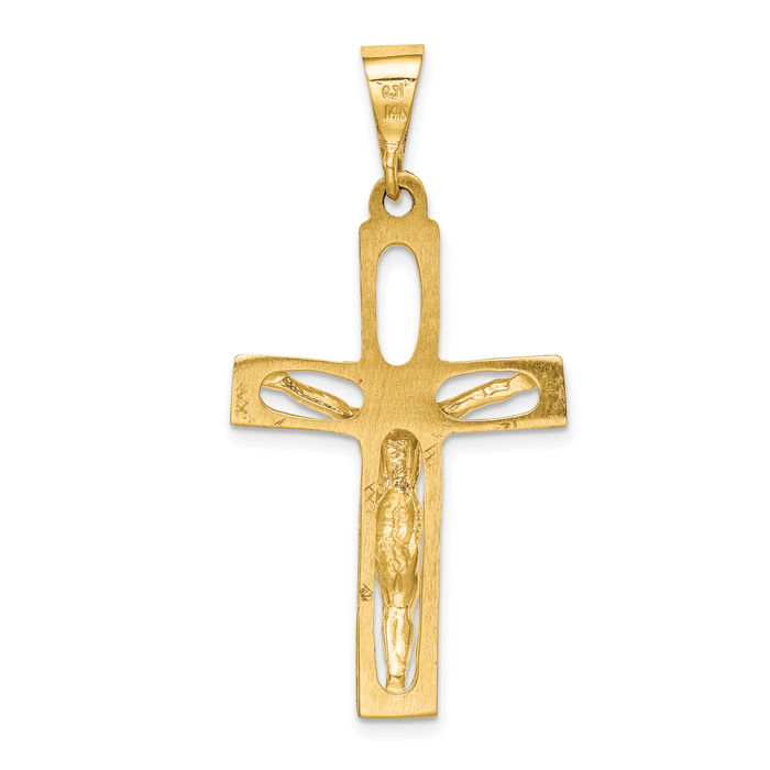 14K Solid Yellow Gold Lord Jesus Christ Crucifix Holy Cross Necklace Religious Chain Pendant Charm