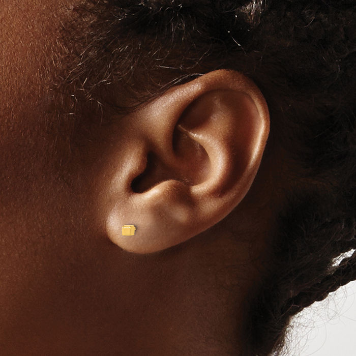 14K Solid Yellow Gold Cube Stud Earrings