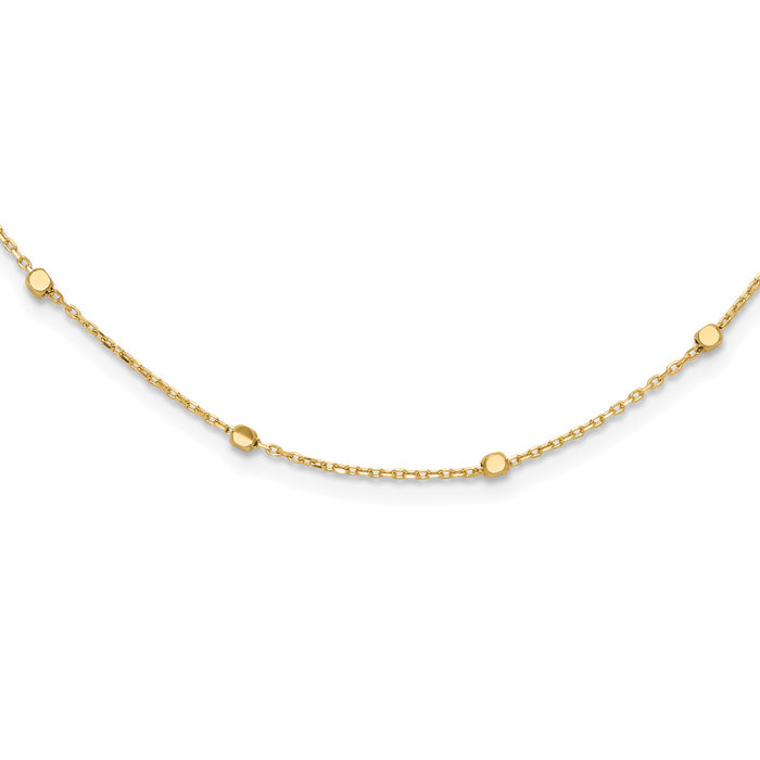 14K Solid Yellow Gold Cube Stations Chain Necklace