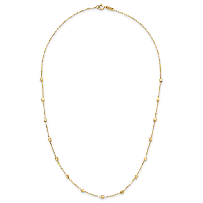 14K Solid Yellow Gold Cube Stations Chain Necklace