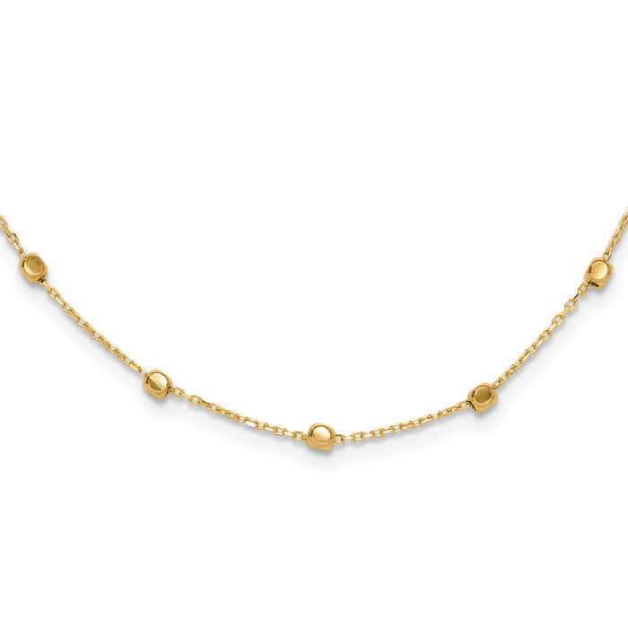 14K Solid Yellow Gold Cube Stations Chain Necklace