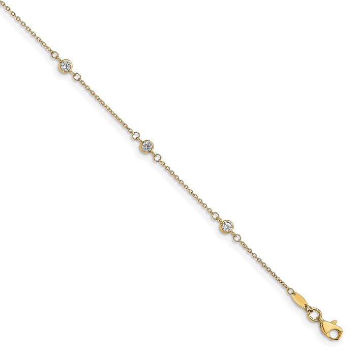 14K Solid Yellow Gold Cubic Zirconia CZ Anklet Summer Beach Foot Ankle Bracelet