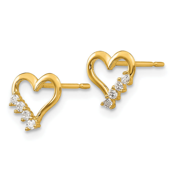 14K Solid Yellow Gold Cubic Zirconia CZ Heart Stud Earrings