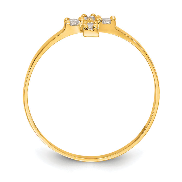 14K Solid Yellow Gold Cubic Zirconia CZ Cross Ring