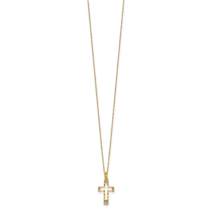 14K Solid Yellow Gold Cubic Zirconia CZ Holy Cross Pendant Necklace