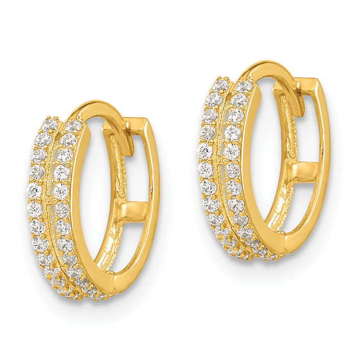 14K Solid Yellow Gold Cubic Zirconia CZ Huggie Small Hoop Earrings