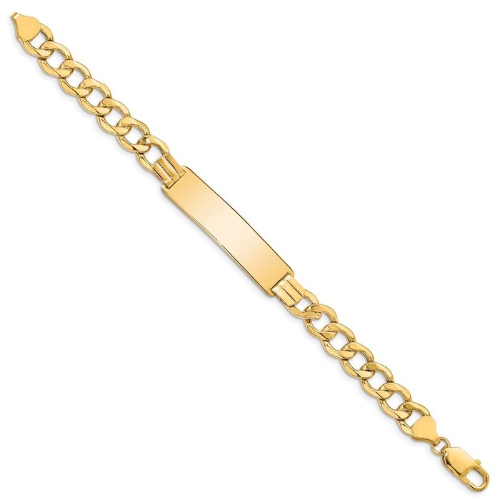 14K Solid Yellow Gold Curb Link 9mm Name Bar Identification ID Bracelet