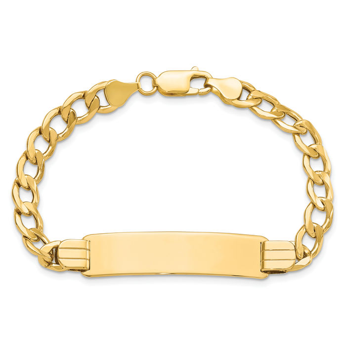 14K Solid Yellow Gold Curb Link 5.9mm Name Bar Identification ID Bracelet