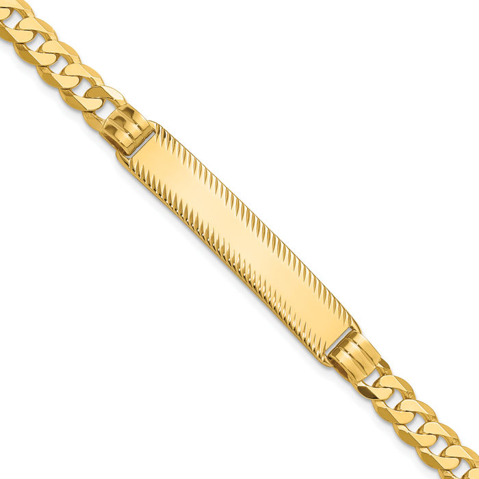 14K Solid Yellow Gold Curb Link Name Bar Identification ID Bracelet