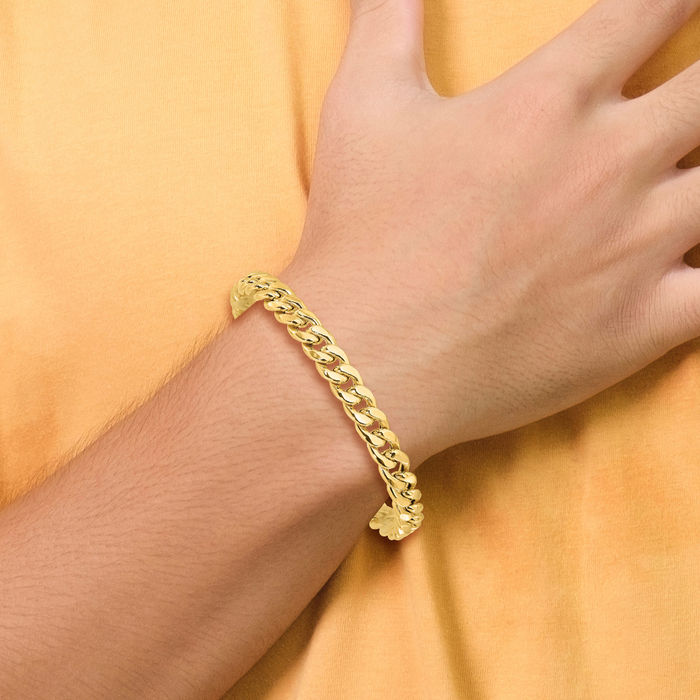 14K Solid Yellow Gold Curb Link Mens Chain Bracelet