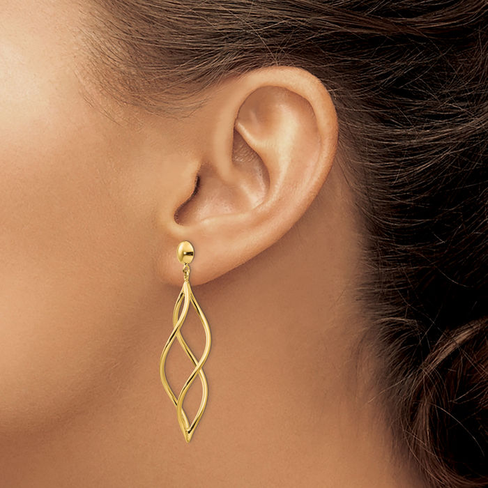 14K Solid Yellow Gold Tube Drop Dangle Earrings