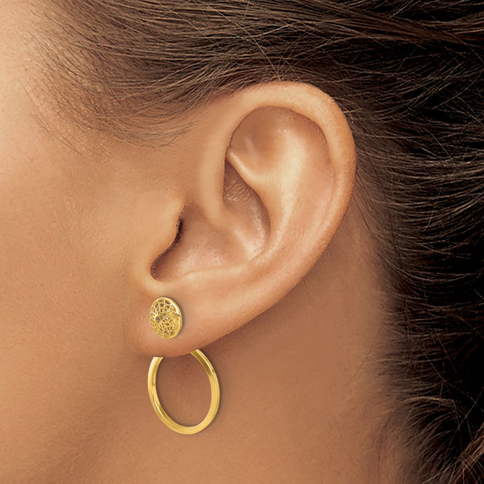 14K Solid Yellow Gold Circle Round Drop Dangle Earrings