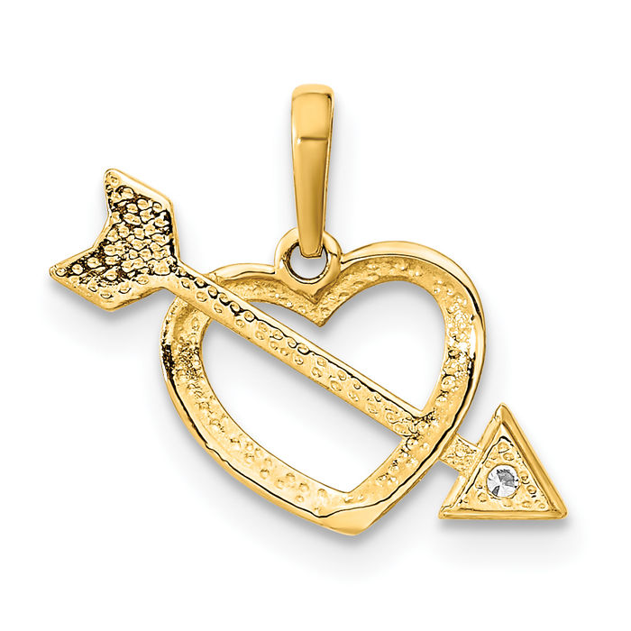 14K Solid Yellow Gold Heart Arrow Cubic Zirconia CZ Necklace Chain Pendant Charm