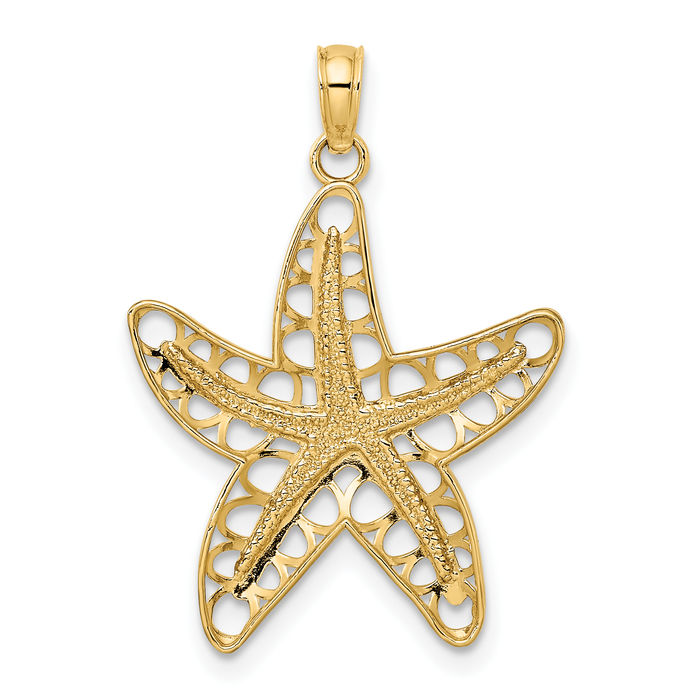 14K Solid Yellow Gold Starfish Necklace Chain Pendant Charm