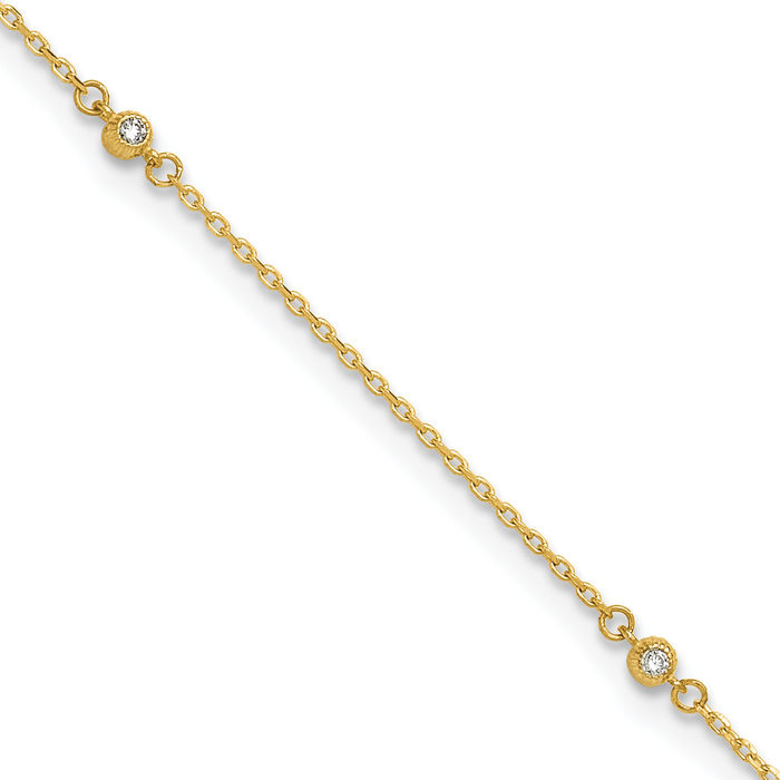 14K Solid Yellow Gold Cubic Zirconia CZ 5 Station Anklet Summer Beach Foot Ankle Bracelet