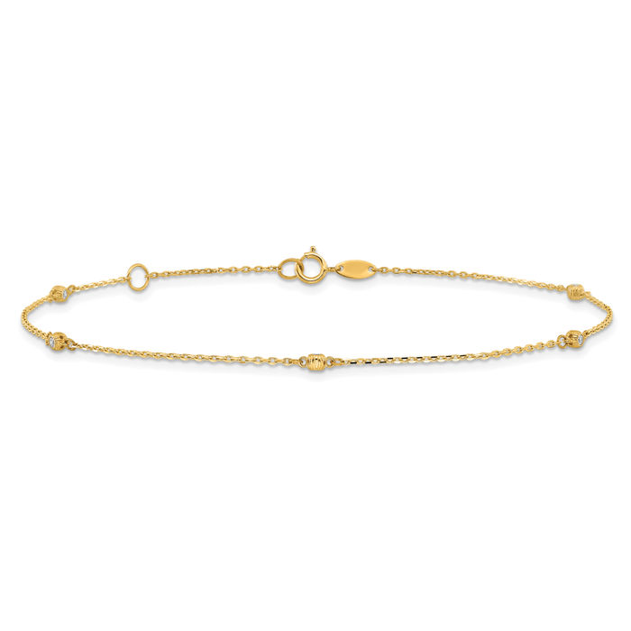 14K Solid Yellow Gold Cubic Zirconia CZ 5 Station Anklet Summer Beach Foot Ankle Bracelet