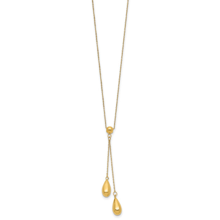 14K Solid Yellow Gold Dangling Bead Chain Necklace