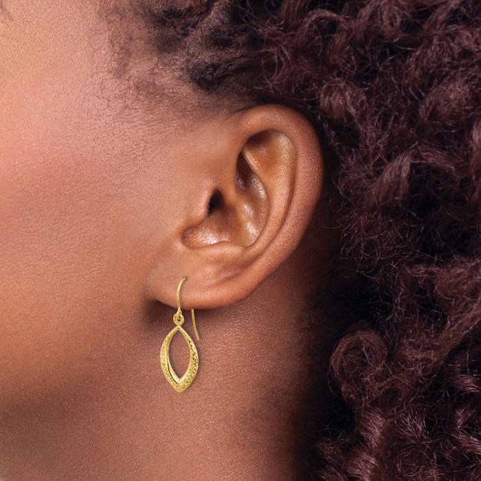 14K Solid Yellow Gold Drop Dangle Earrings