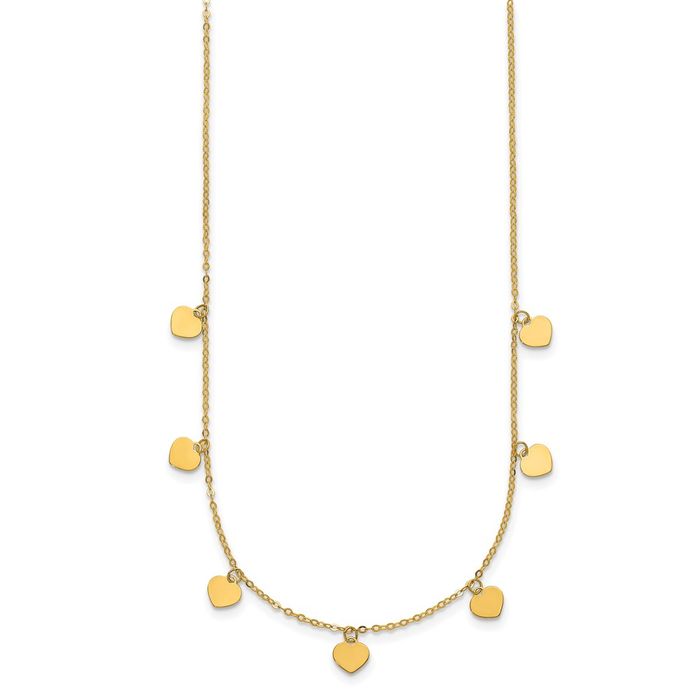 14K Solid Yellow Gold Dangling Heart Discs Necklace Chain