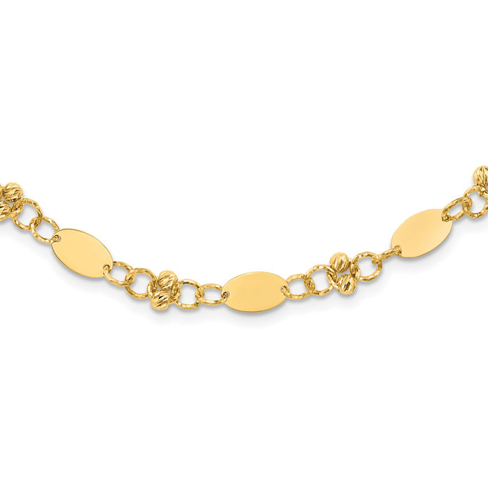 14K Solid Yellow Gold Beaded Ball Chain Necklace