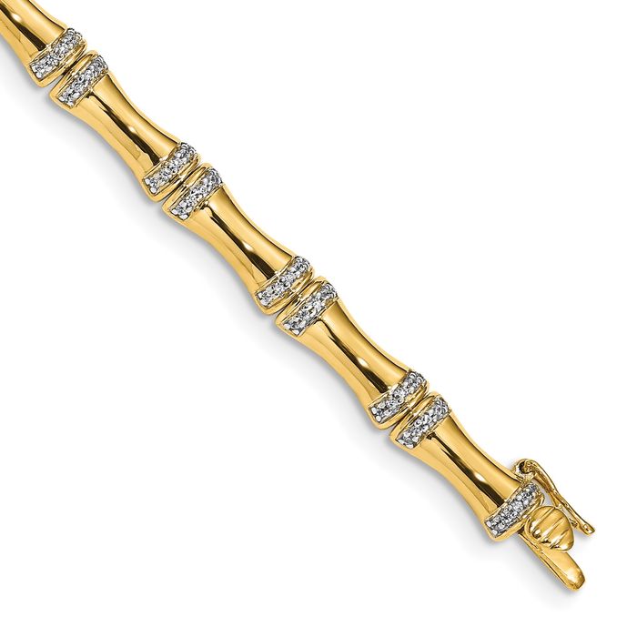 14K Solid Yellow Gold Diamond Bamboo Tennis Bracelet