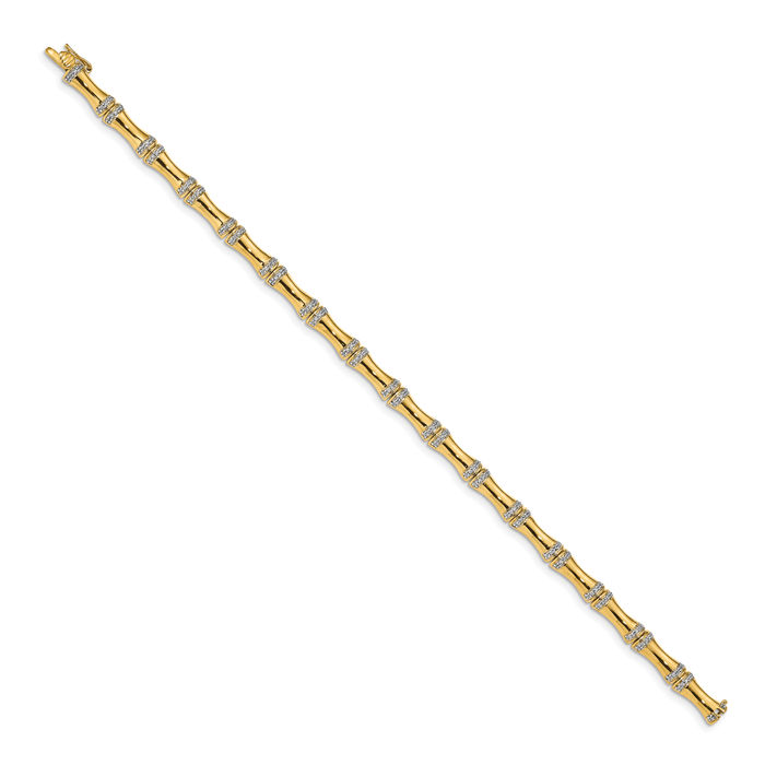 14K Solid Yellow Gold Diamond Bamboo Tennis Bracelet