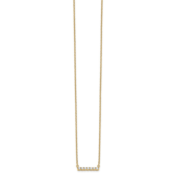 14K Solid Yellow Gold Diamond Bar Necklace Chain