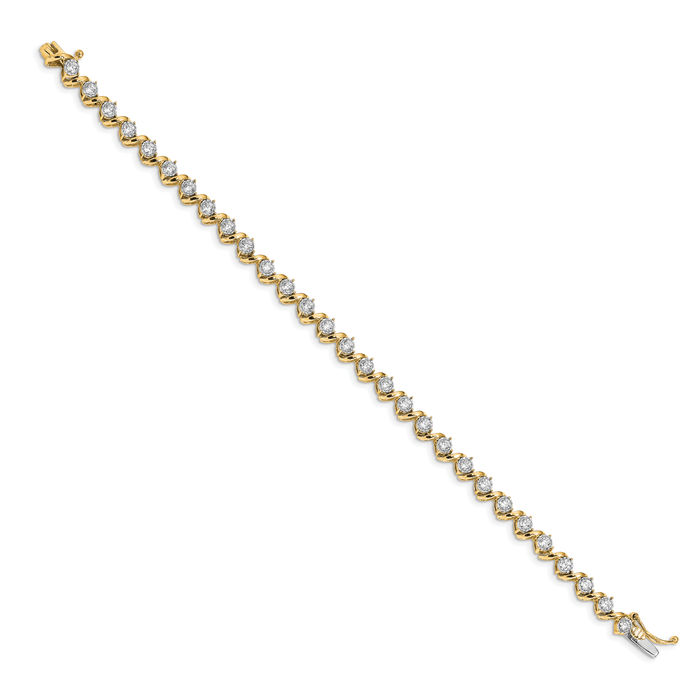 14K Solid Yellow Gold Diamond Tennis Bracelet