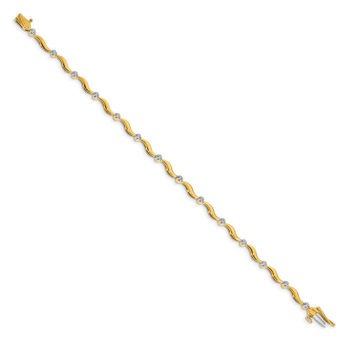 14K Solid Yellow Gold Diamond Tennis Bracelet