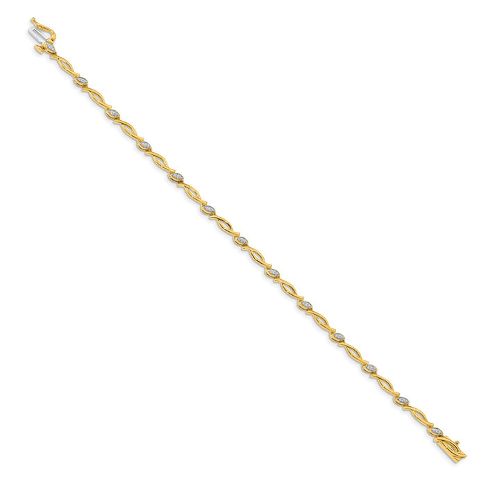 14K Solid Yellow Gold Diamond Tennis Bracelet