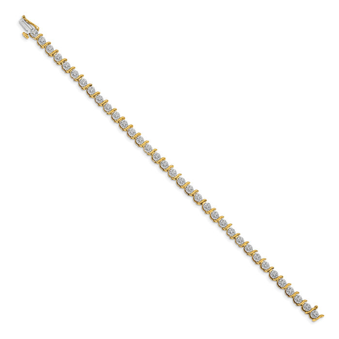 14K Solid Yellow Gold Diamond Tennis Bracelet