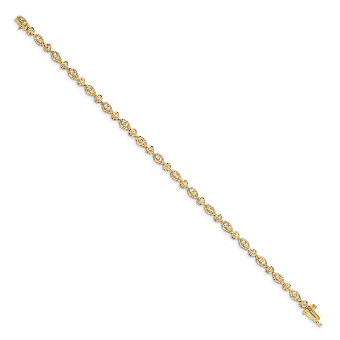 14K Solid Yellow Gold Diamond Tennis Bracelet