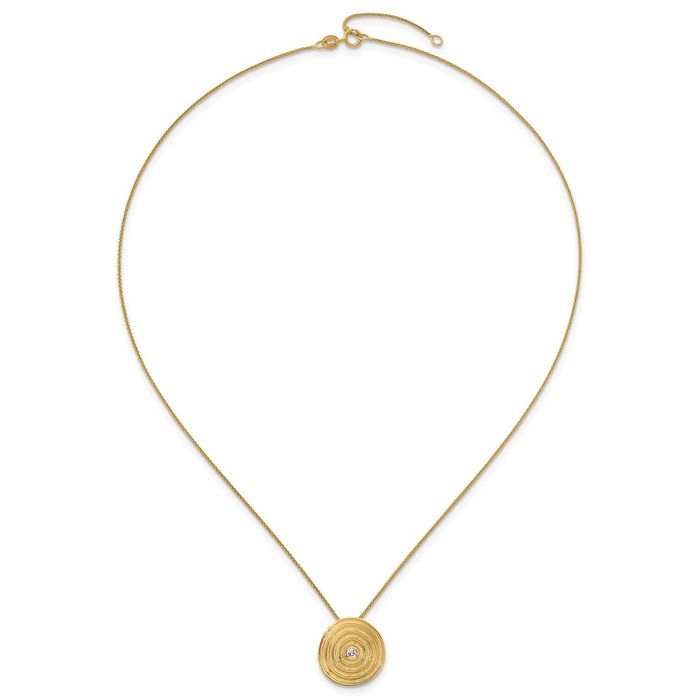 14K Solid Yellow Gold Diamond Circle Round Geometric Disc Necklace Chain