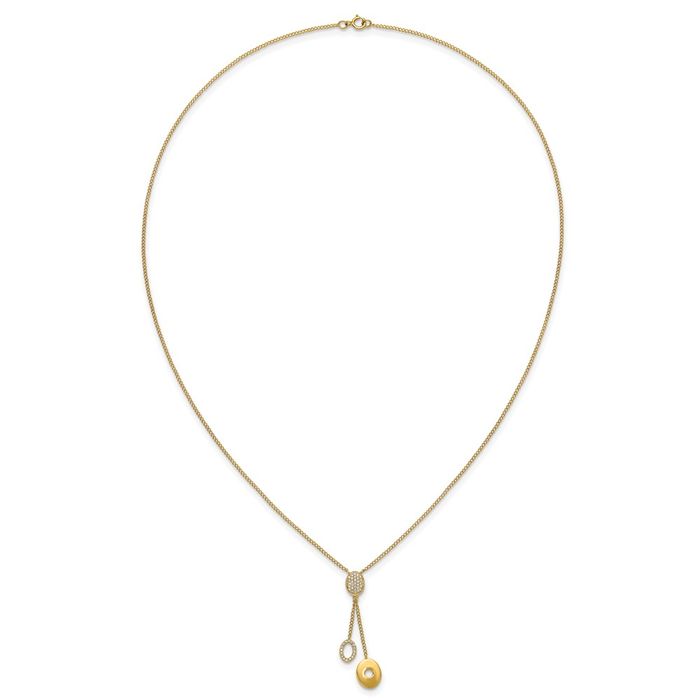 14K Solid Yellow Gold Diamond Circle Round Geometric Dangling Chain Necklace