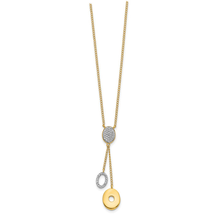 14K Solid Yellow Gold Diamond Circle Round Geometric Dangling Chain Necklace