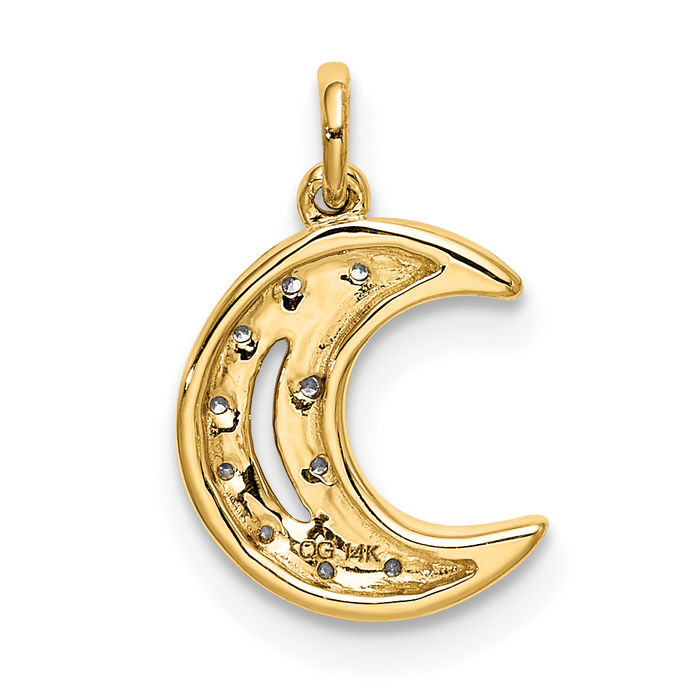 14K Solid Yellow Gold Diamond Crescent Moon Necklace Chain Pendant Charm Celestial Jewelry